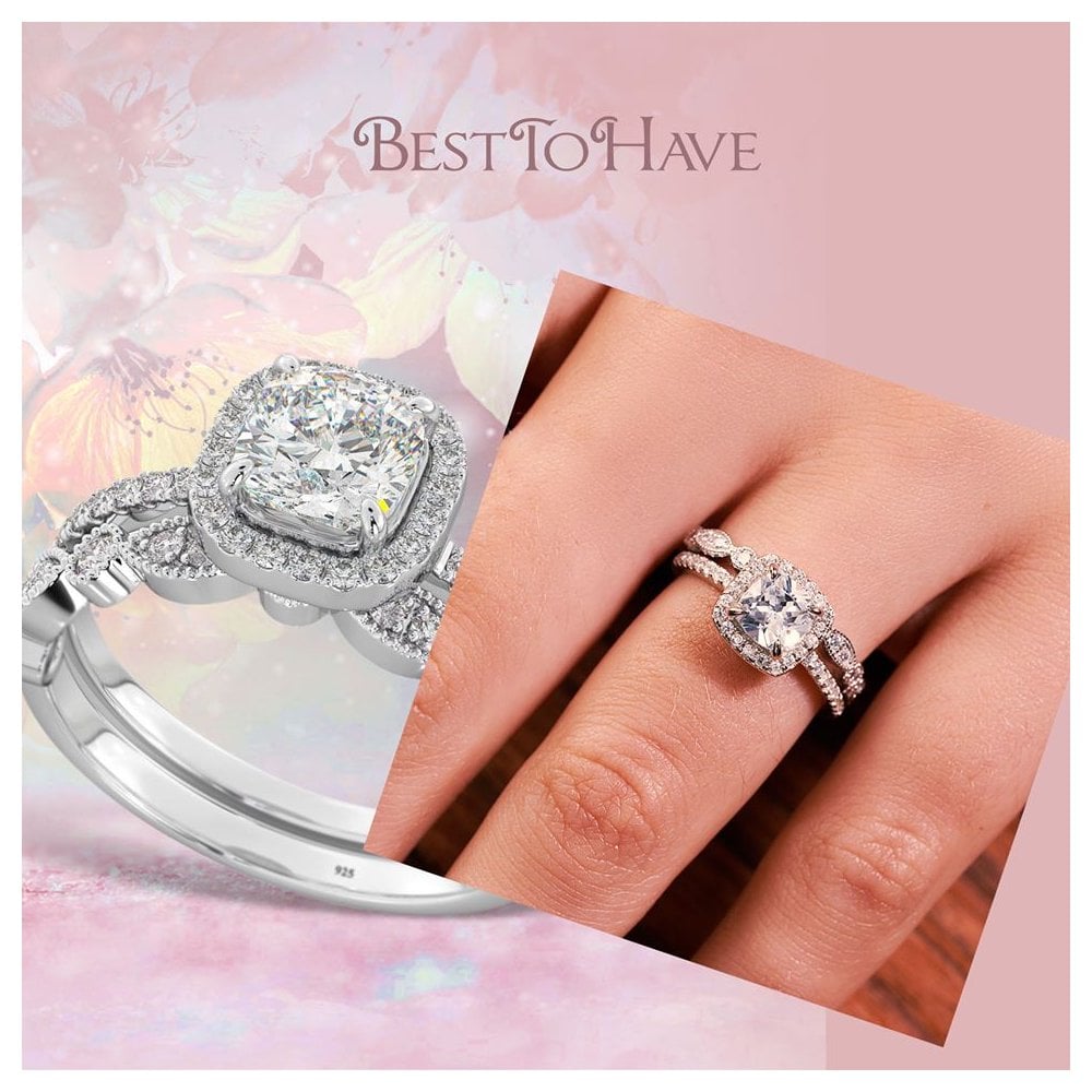 2 Pcs High Luxury Sterling Silver Diamond Rings